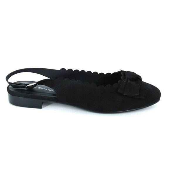Monroe & Main Womens Faux Suede Scalloped Edge Bow Flats Slingback Black 11M - Picture 1 of 10